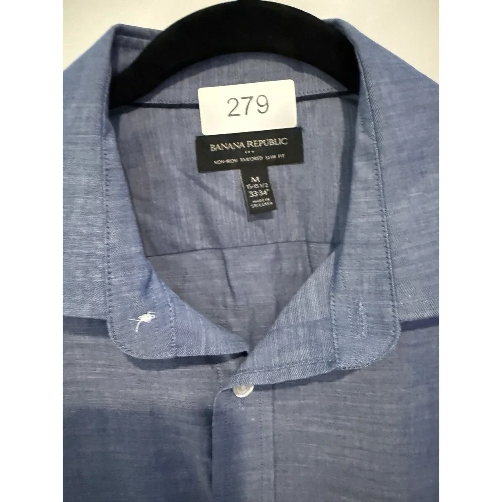 Banana Republic Shirt Mens M Blue Long Sleeve Button Non Iron Tailored Slim Fit
